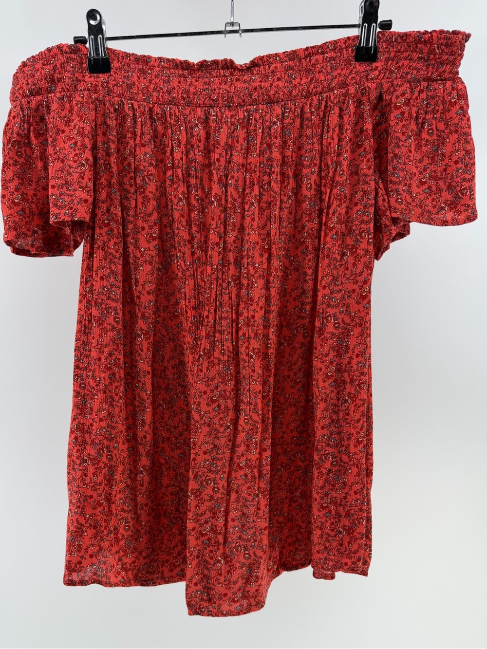 Old Navy Coral Dainty Floral Print Smocked Off Shoulder Top, Women's Large